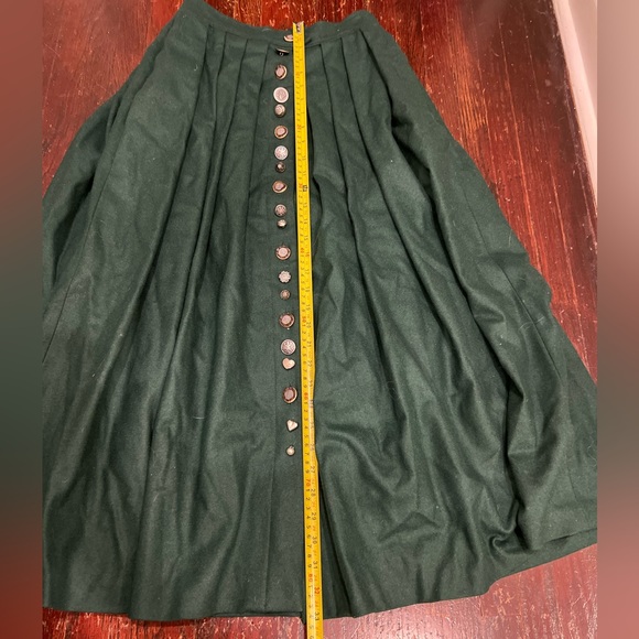 Forest Green Vintage Wool Midi A-Line Skirt with pockets and amazing beading - Picture 4 of 10